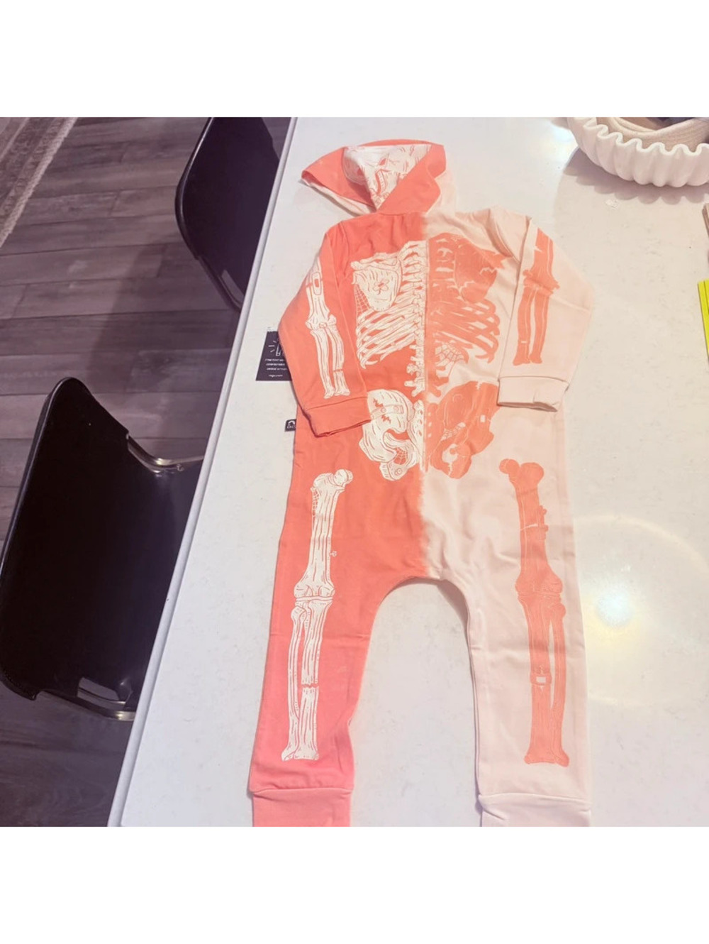 Rags pink and white skelly romper